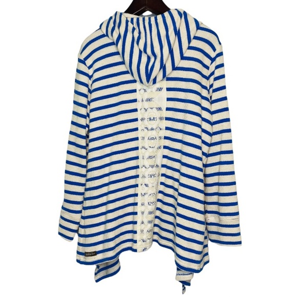 🔥 Matilda Jane• blue and white striped Midway hooded cardigan Size Large - Picture 3 of 10